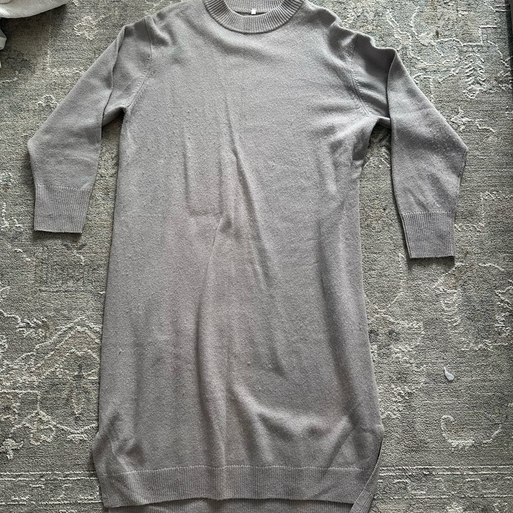 Gray Crewneck Knit Sweater Dress 100% Wool